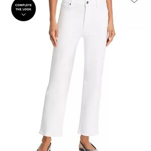 FRAME Le‎ Sleek Straight Leg Jeans White Denim Cropped Raw Hem
